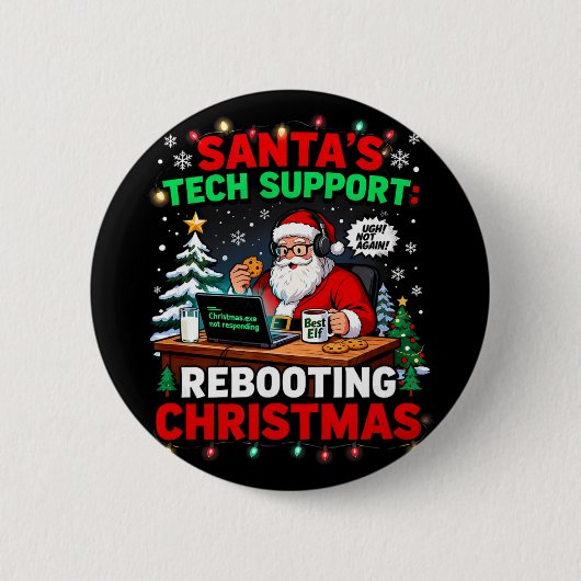 再起動おもしろサンタのテクニカルサポート クリスマスコメ 缶バッジ (正面)