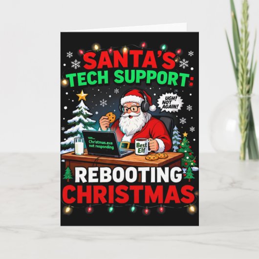 再起動が面白いサンタのテクニカルサポート クリスマスコメ カード (正面)