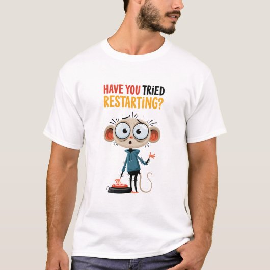再起動しましたか?面白いマウス技術サポート Tシャツ (正面)
