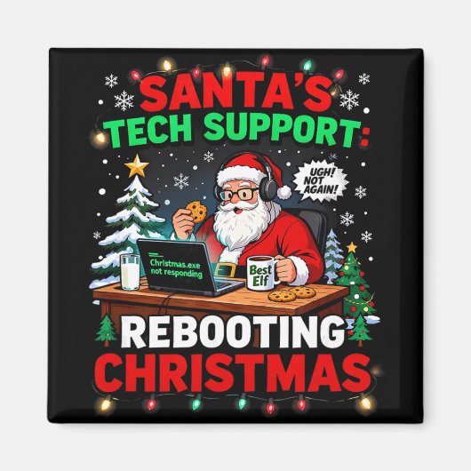 再起動する面白いサンタのテクニカルサポート クリスマスコメ マグネット (正面)