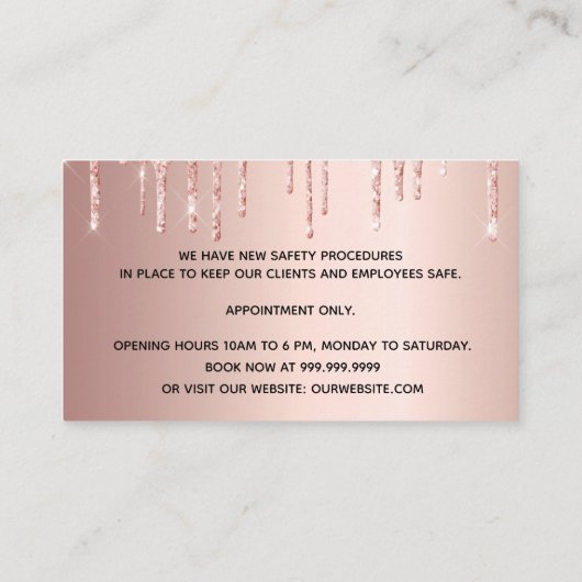 再開美しいサロンバラ金ゴールドグリッター点滅 名刺 (裏面)