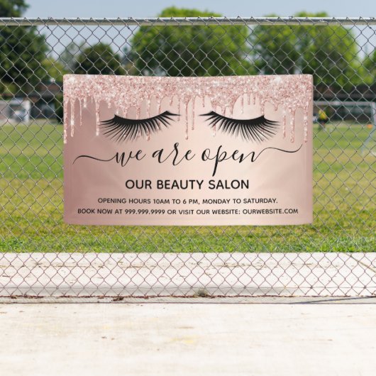 再開美しいサロンバラ金ゴールドグリッター点滅 横断幕 (インサイチュ)