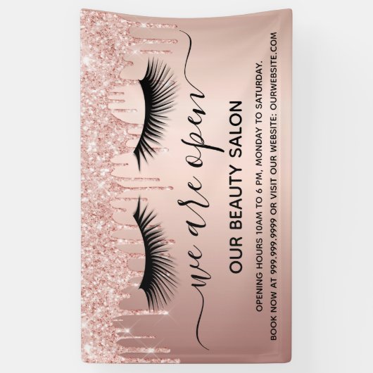 再開美しいサロンバラ金ゴールドグリッター点滅 横断幕 (縦)