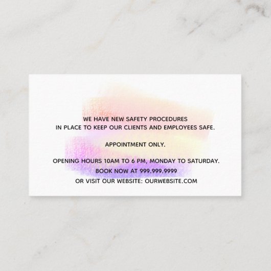 再開美しいサロンライトホワイトラッシュパステル 名刺 (裏面)