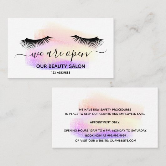 再開美しいサロンライトホワイトラッシュパステル 名刺 (正面/裏面)