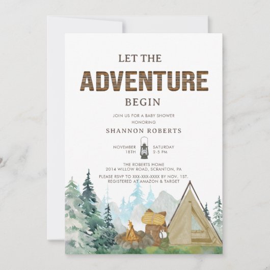 冒険から木の赤ちゃん素朴のシャワーを始める 招待状 (正面)