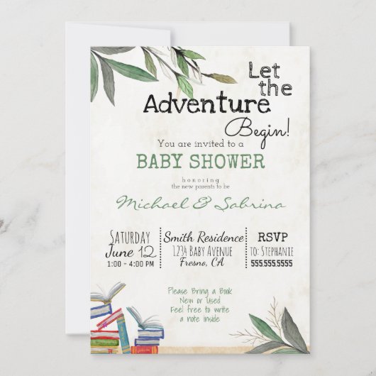 冒険から本をリクエスト赤ちゃんシャワー 招待状 (正面)