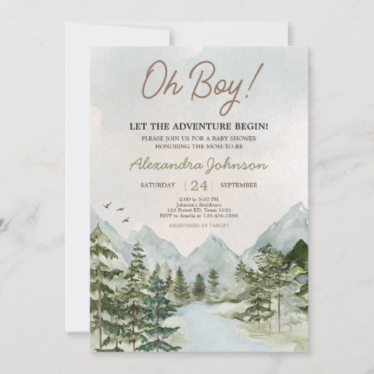 冒険から森の赤ちゃんシャワーを始める 招待状 (正面)
