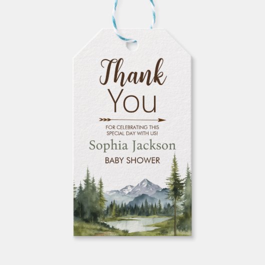 冒険から森の赤ん坊のシャワー素朴を始める ギフトタグ (正面)