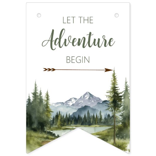 冒険から森の赤ん坊のシャワー素朴を始める バンティングフラッグ