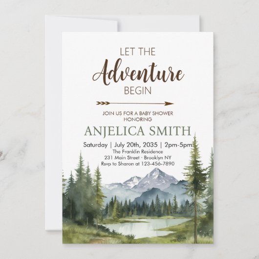 冒険から森の赤ん坊のシャワー素朴を始める 招待状 (正面)