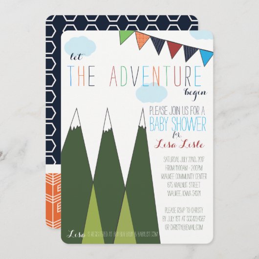 冒険から赤ちゃんシャワーを浴びる 招待状 (正面/裏面)