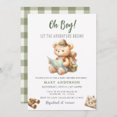 冒険がかわいいクマの夏の赤ちゃんシャワー 招待状 (正面/裏面)