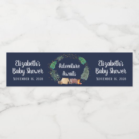 冒険がウッドランド動物の赤ちゃんシャワーを待つ ペットボトルラベル (シングルラベル)