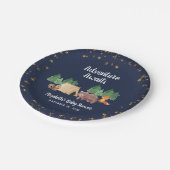 冒険がウッドランド動物の赤ちゃんシャワーを待つ ペーパープレート (アングル)