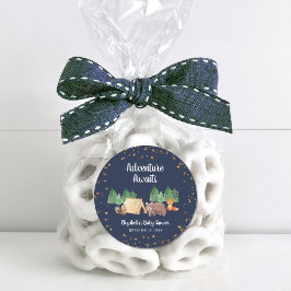 冒険がウッドランド動物の赤ちゃんシャワーを待つ ラウンドシール