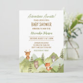 冒険がウッドランド動物の赤ちゃんシャワーを待つ 招待状 (スタンド正面)