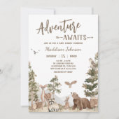 冒険がウッドランド動物の赤ちゃんシャワーを待つ 招待状 (正面)