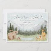 冒険がウッドランド動物の赤ちゃんシャワーを待つ 招待状 (正面)