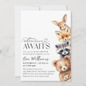 冒険がウッドランド動物の赤ちゃんシャワーを待つ 招待状 (正面)