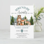 冒険がウッドランド動物の赤ちゃんシャワーを待つ 招待状 (スタンド正面)