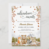 冒険がウッドランド動物の赤ちゃんシャワーを待つ 招待状 (正面)