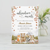 冒険がウッドランド動物の赤ちゃんシャワーを待つ 招待状 (スタンド正面)