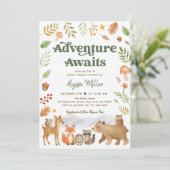 冒険がウッドランド動物の赤ちゃんシャワーを待つ 招待状 (スタンド正面)
