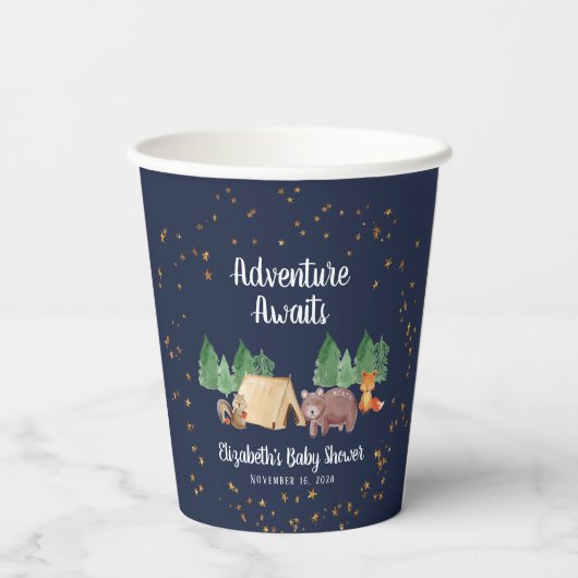 冒険がウッドランド動物の赤ちゃんシャワーを待つ 紙コップ (裏面)