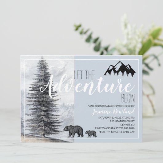 冒険がウッドランド素朴にベビーシャワーを待つ 招待状 (スタンド正面)