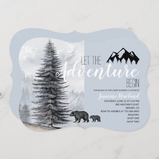冒険がウッドランド素朴にベビーシャワーを待つ 招待状 (正面/裏面)
