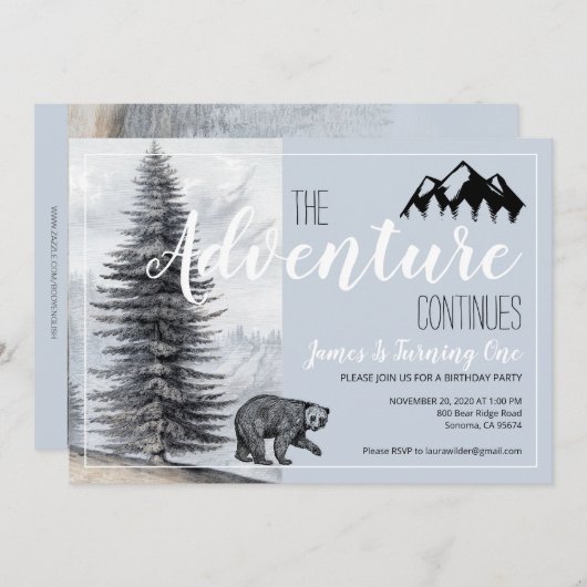 冒険がウッドランド・ベアの誕生日を続ける 招待状 (正面/裏面)