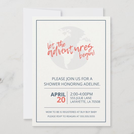冒険がシャワーの旅を始める招待状 招待状 (正面)