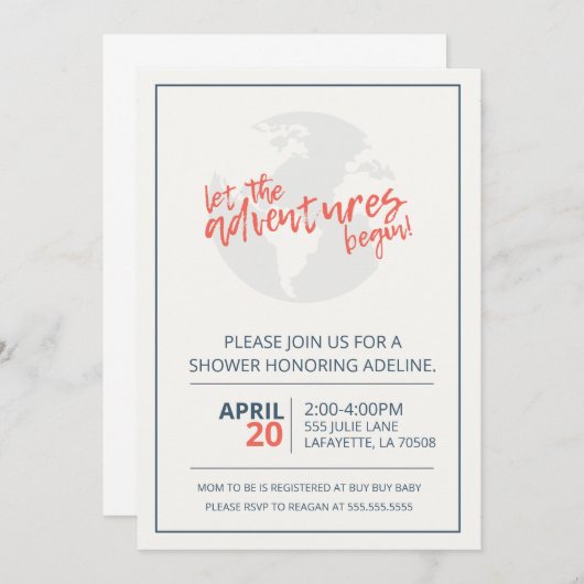 冒険がシャワーの旅を始める招待状 招待状 (正面/裏面)