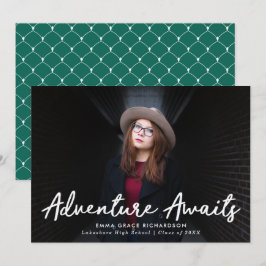 冒険がスクリプトを待つ緑の写真卒業 案内状