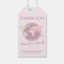 冒険がパスポートをテーマにした赤ちゃんシャワーを待つ ギフトタグ