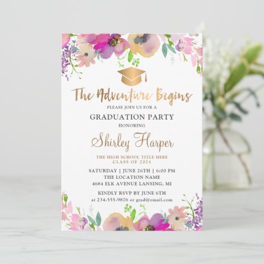 冒険がピンクのフローラ卒業写真を始める 招待状 (スタンド正面)