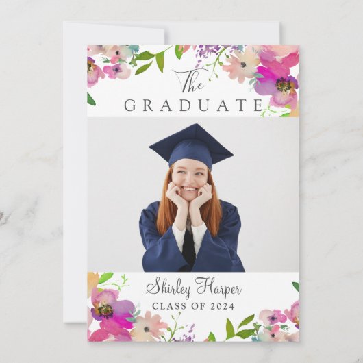 冒険がピンクのフローラ卒業写真を始める 招待状 (裏面)