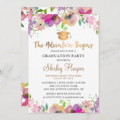 冒険がピンクのフローラ卒業写真を始める 招待状 (正面/裏面)