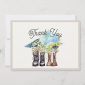 冒険がブーツのシャワーをハイキング開始 サンキューカード (正面)