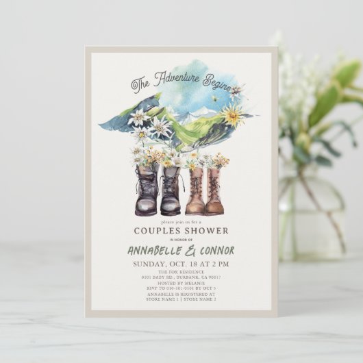 冒険がブーツのシャワーをハイキング開始 招待状 (スタンド正面)