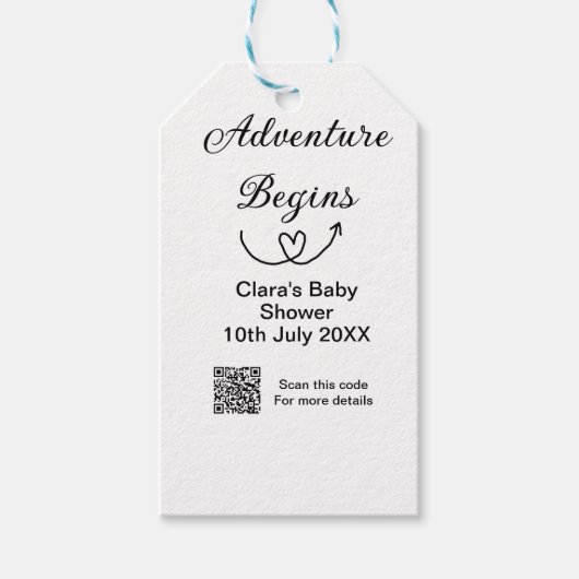 冒険がベビーシャワースキャンQRコードハートsiを開始 ギフトタグ (正面)