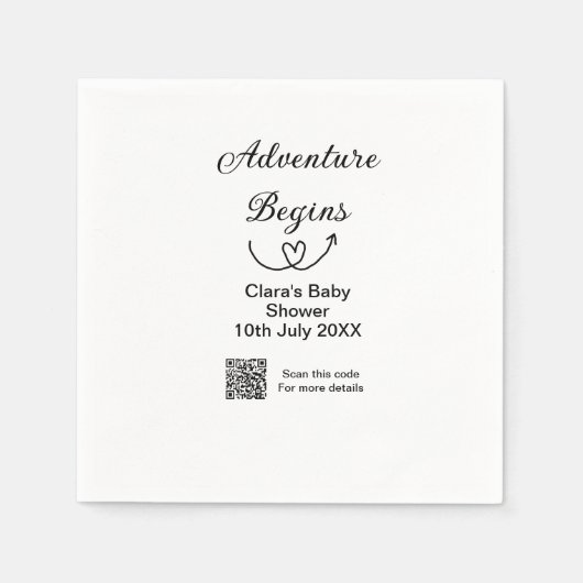 冒険がベビーシャワースキャンQRコードハートsiを開始 スタンダードカクテルナプキン (正面)