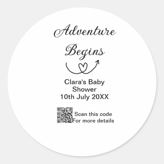 冒険がベビーシャワースキャンQRコードハートsiを開始 ラウンドシール (正面)