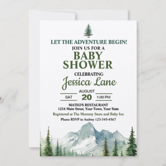 冒険がロッキー山の赤ちゃんシャワーを始める 招待状 (正面)