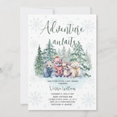 冒険が冬の森の動物の赤ちゃんシャワーを待つ 招待状 (正面)