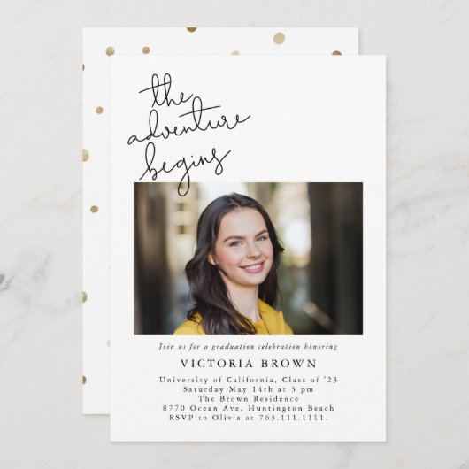 冒険が卒業パーティーの写真を始める 招待状 (正面/裏面)