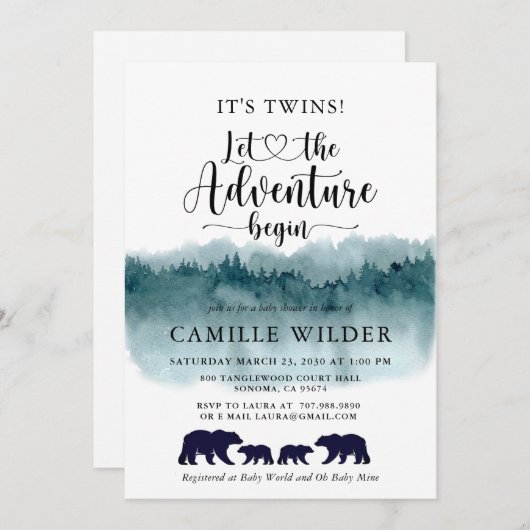 冒険が双子の水の色の山クマを始める 招待状 (正面/裏面)