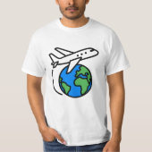 冒険が地球飛行機旅行Tシャツを待つ Tシャツ (正面)