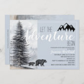 冒険が始まるウッドランド・ベア・ベイビー・シャワー 招待状 (正面/裏面)